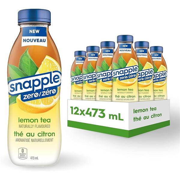 CASE W/12 473ML BOTTLES OF SNAPPLE ZERO LEMON TEA