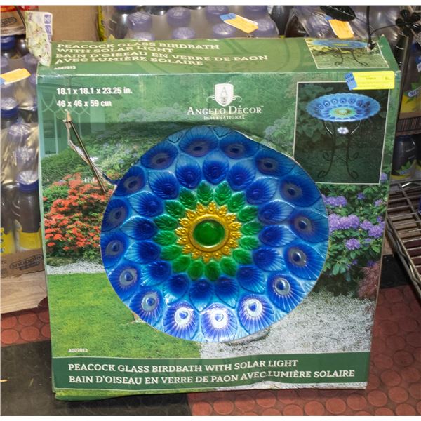 ANGELO DECOR INTERNATIONAL PEACOCK GLASS BIRD BATH