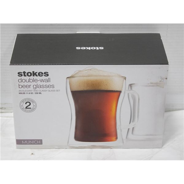 NEW STOKES DOUBLE WALL BEER GLASSES 2 PACK