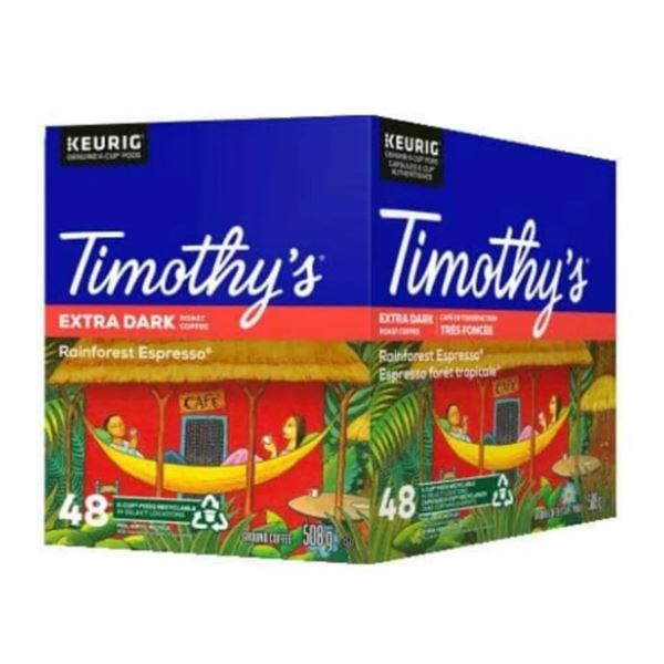 BOX OF 48 KEURIG TIMOTHY'S EXTRA DARK ROAST COFFEE