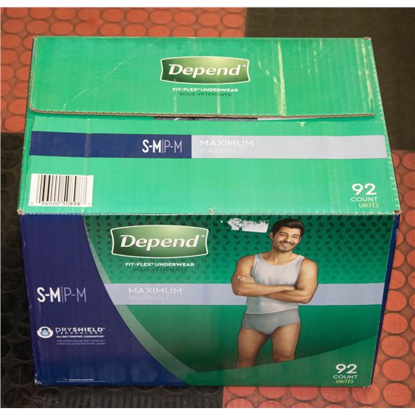 NEW BOX OF 92 DEPENDS MAXIMUM S-M