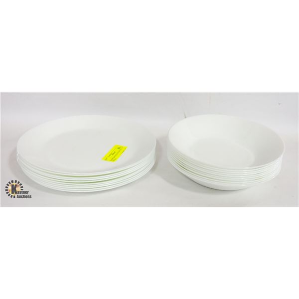  MOD  WHITE GLASS DISH SET- 20 PIECES