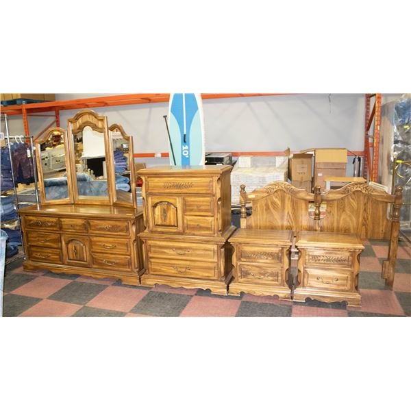 SOLID WOOD DRESSER W/MIRROR CHEST 2 NIGHTSTANDS