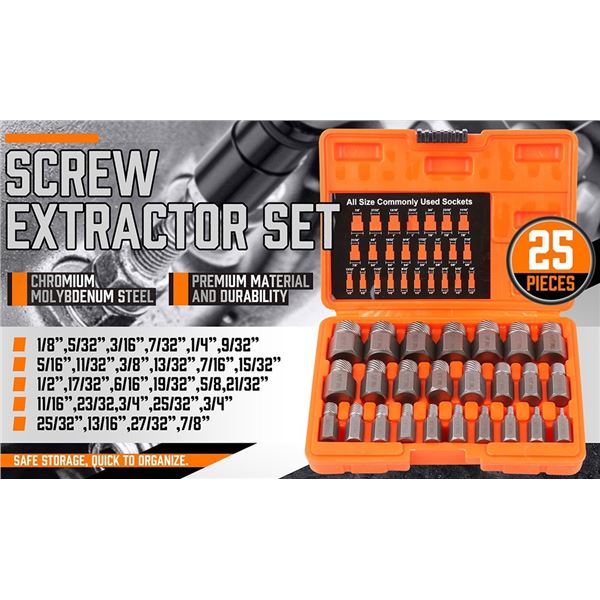 NEW 25 PC SCREW EXTRACTOR SET HEX HEAD MULTISPLINE