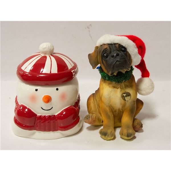 BOX WITH CHRISTMAS DOG FIGURINE AND