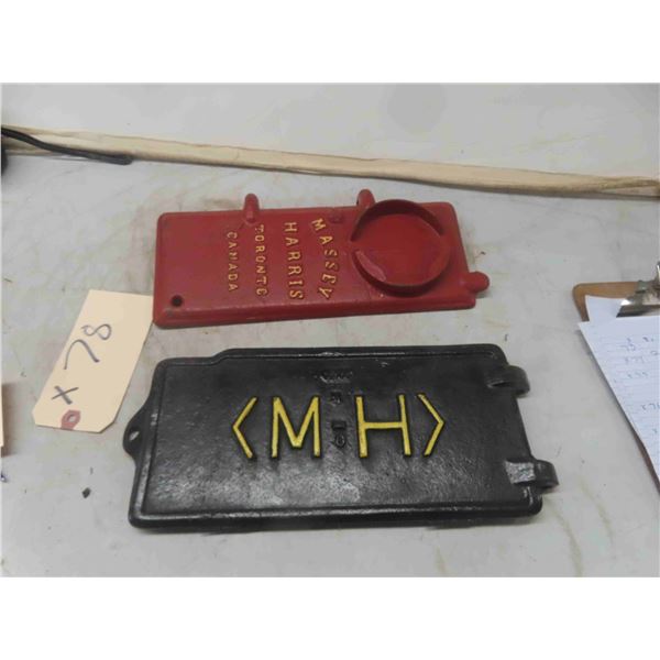 (2) Massey Harris Cast Embossed Implement Tool Box