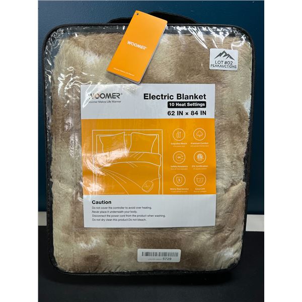 Lot of 1 Woomer Electric Heated Plush Blanket - 62 x 84 inch - Brown - BRAND NEW!