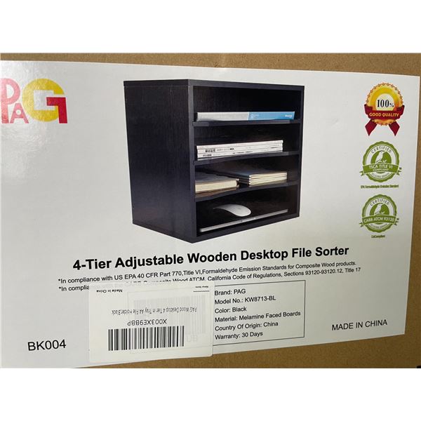 Lot of 1 4-Tier Adjustable Wooden Desktop File Sorter - Black