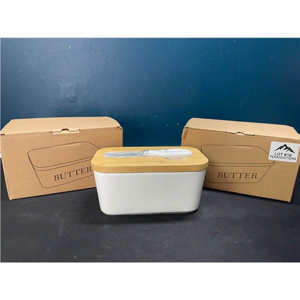 Lot of 2 Ceramic Butter Dishes/Containers w/ Butter Knife