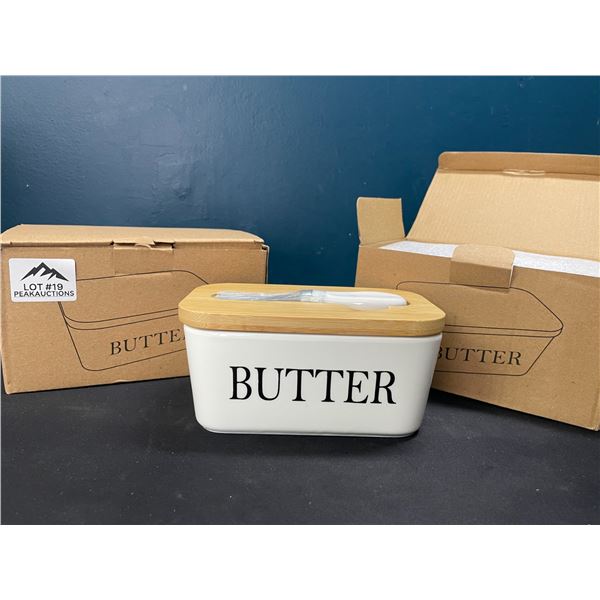 Lot of 2 Ceramic Butter Dishes/Containers w/ Butter Knife