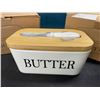 Image 2 : Lot of 2 Ceramic Butter Dishes/Containers w/ Butter Knife