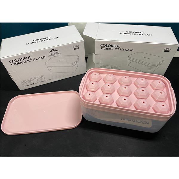 Lot of 2 Ice Cube Trays w/ Lid and Storage Bin - Easy Release Ice Cubes