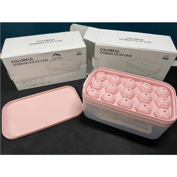 Lot of 2 Ice Cube Trays w/ Lid and Storage Bin - Easy Release Ice Cubes