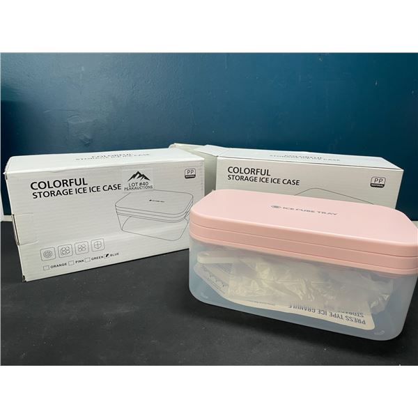 Lot of 2 Ice Cube Trays w/ Lid and Storage Bin - Easy Release Ice Cubes