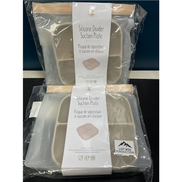 Lot of 2 Silicone Divider Suction Feeding Plates for Babies