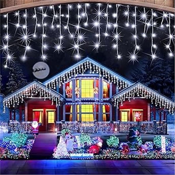 Lot of 2 Boxes of Maojia Outdoor/Indoor LED Christmas White Icicle Lights - 99 FT Length Per Box!