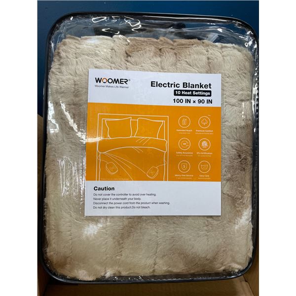 Lot of 1 Woomer LARGE SIZE Electric Heated Plush Blanket - 100 x 90 inch - Beige - BRAND NEW!