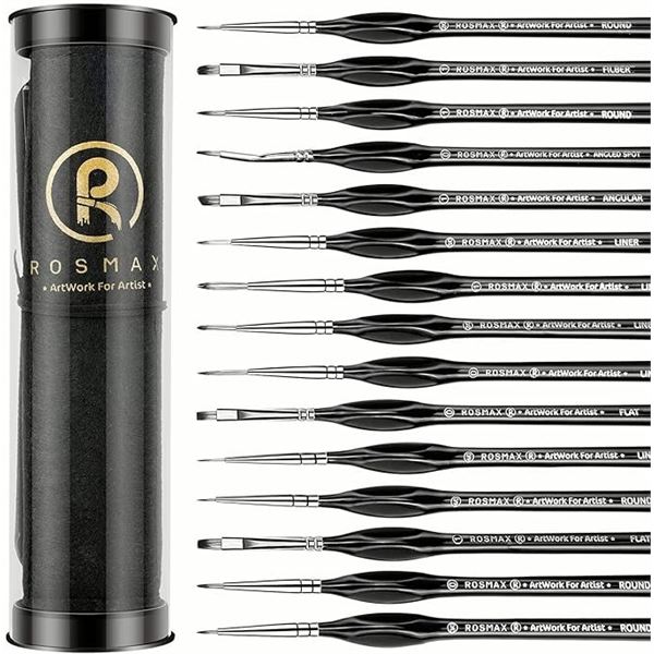 Lot of 2 Sets of Rosmax Detail Artist Paint Brushes for Acrylics, Oils, Watercolors - 15 pcs per set