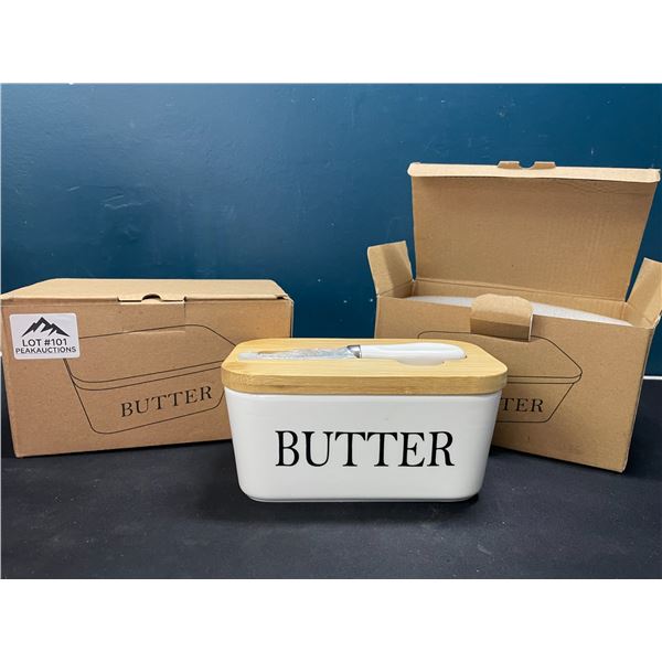 Lot of 2 Ceramic Butter Dishes/Containers w/ Butter Knife