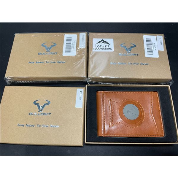 Lot of 3 Bulliant Mens Wallets w/ Airtag Pocket - Brown Leather