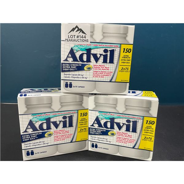 Lot of 3 Boxes of Advil Extra Strength Liqui-Gels - Double/Combo Packs - 150 Capsules per box