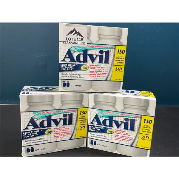 Lot of 3 Boxes of Advil Extra Strength Liqui-Gels - Double/Combo Packs - 150 Capsules per box