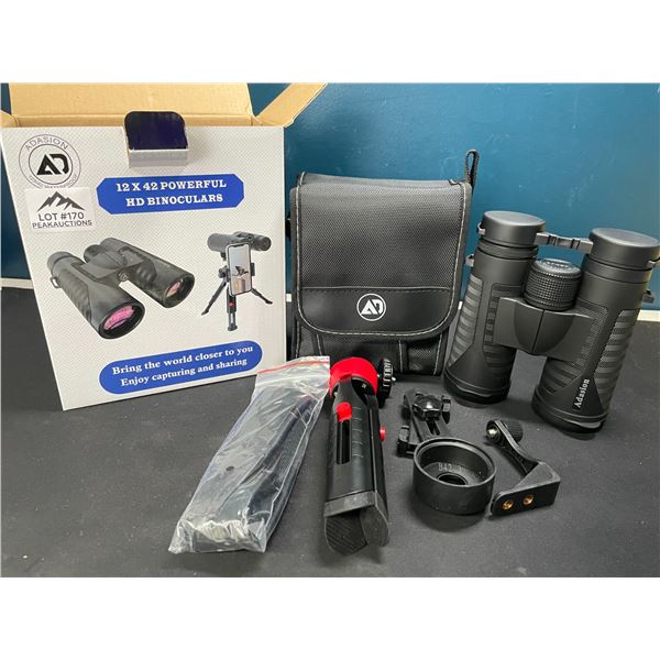 Lot of 1 Pair of 12x42 Powerful HD Binoculars w/ Tripod Stand & Case