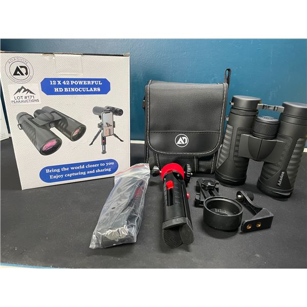 Lot of 1 Pair of 12x42 Powerful HD Binoculars w/ Tripod Stand & Case