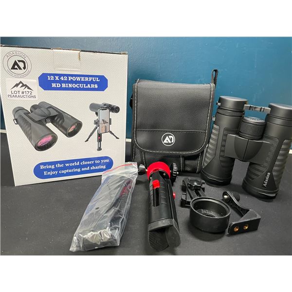 Lot of 1 Pair of 12x42 Powerful HD Binoculars w/ Tripod Stand & Case