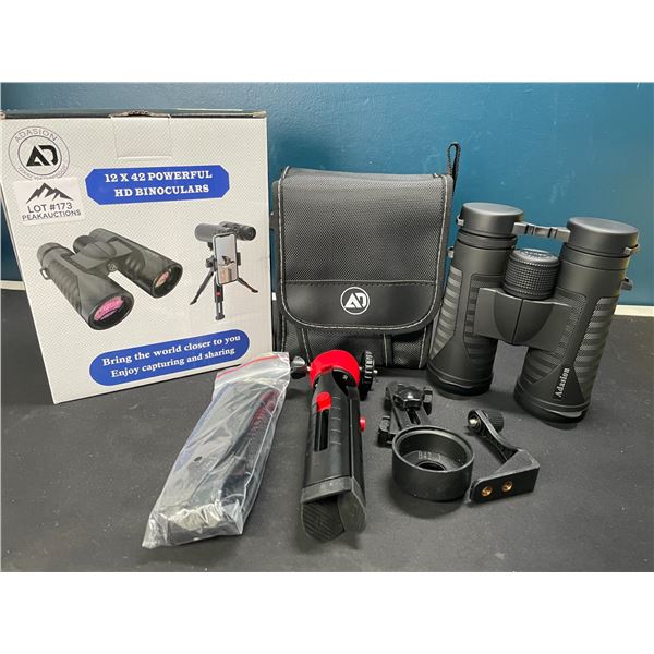 Lot of 1 Pair of 12x42 Powerful HD Binoculars w/ Tripod Stand & Case