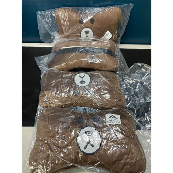 Lot of 2 Sets of Car Headrest Pillows - 2pcs per pack/4 total - Bear Design