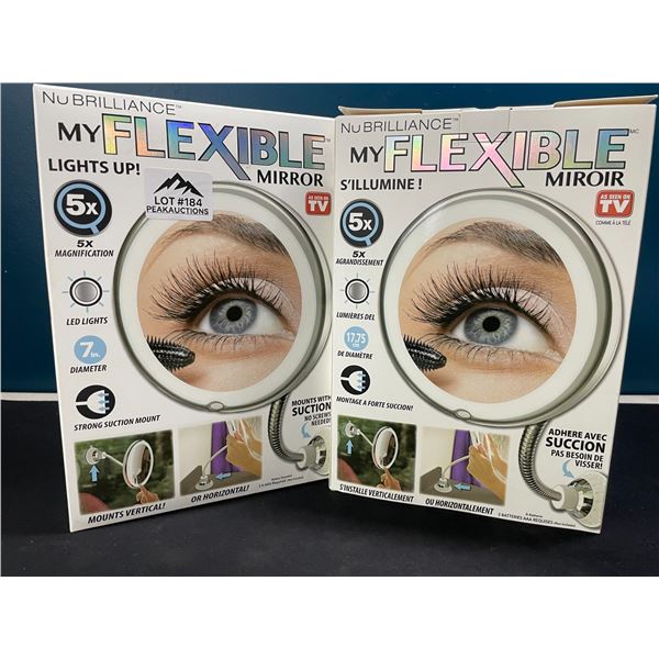 Lot of 2 NuBrilliance My Flexible Mirrors - 5X Magnification Beauty Mirrors w/ LED Lights