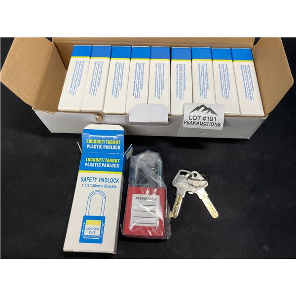 Lot of 1 Box of 1 1/2" Safety Padlocks w/ Keys - 10 Pack