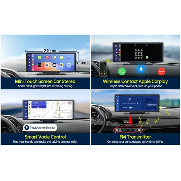 Lot of 1 Campark RC06-10.26 Inch Smart Screen Player/Apple Car Play GPS Smart Touchscreen for Cars