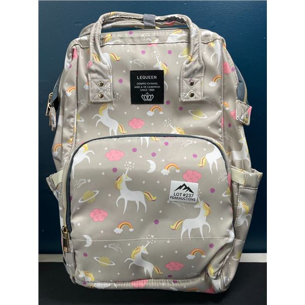 Lot of 1 Backbpack-Style Diaper Bag - Grey Unicorn Design