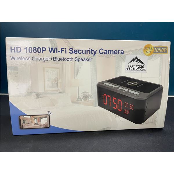 Lot of 1 HD 1080P Wifi Security Camera "Alarm Clock", Wireless Charger, and Bluetooth Speaker
