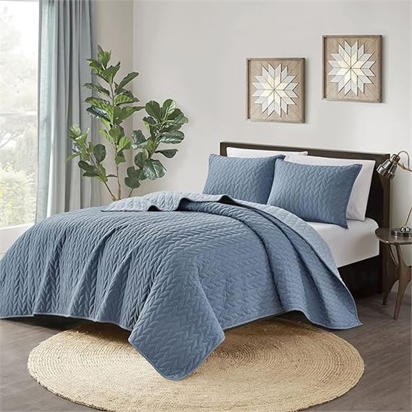 Lot of 1 Molly+Rocky 3PC Queen Size Quilt/Bedding Set - Blue