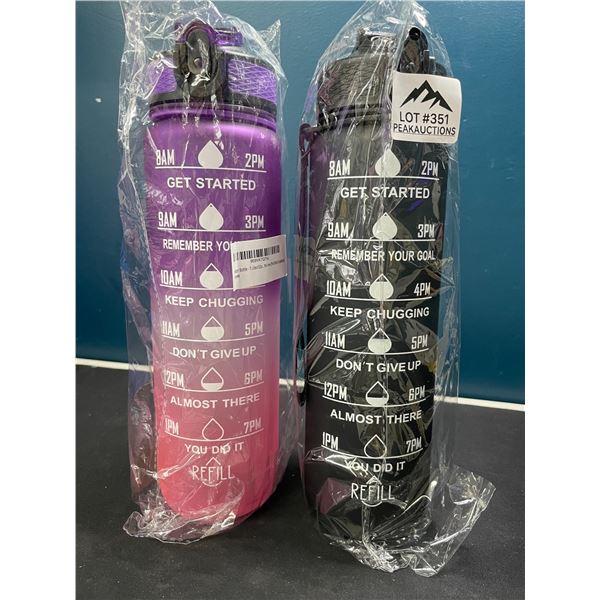 Lot of 2 Motivational Style Water Bottles- 32oz/1L Each
