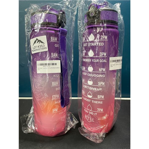 Lot of 2 Motivational Style Water Bottles- 32oz/1L Each