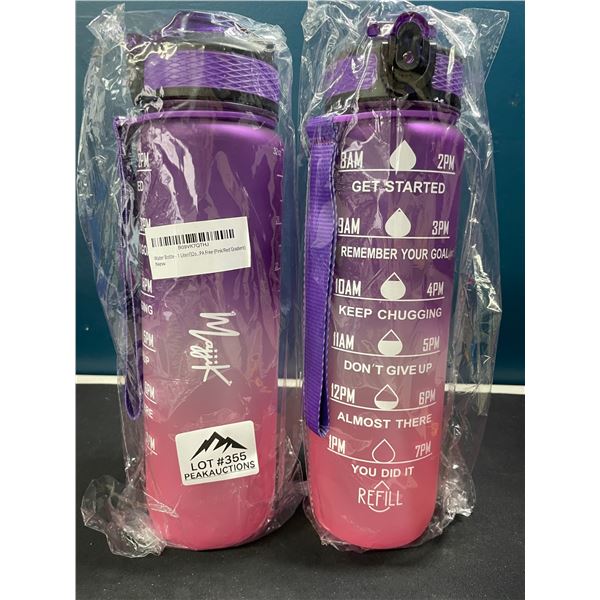Lot of 2 Motivational Style Water Bottles- 32oz/1L Each