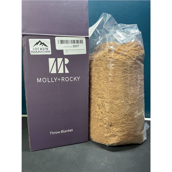 Lot of 1 Molly+Rocky Acrylic Knit Throw Blanket - 50 x 60 inch - Almond Colour