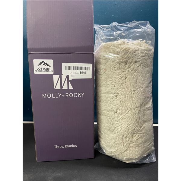 Lot of 1 Molly+Rocky Acrylic Knit Throw Blanket - 50 x 60 inch - Beige Colour