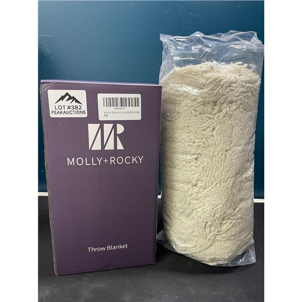 Lot of 1 Molly+Rocky Acrylic Knit Throw Blanket - 50 x 60 inch - Beige Colour