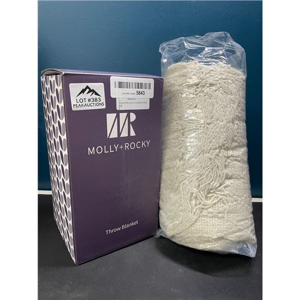 Lot of 1 Molly+Rocky Acrylic Knit Throw Blanket - 50 x 60 inch - Beige Colour