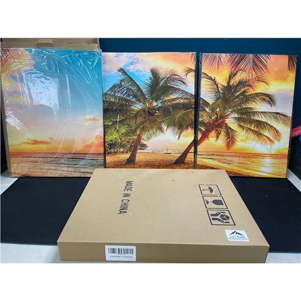 Lot of 2 Sets of 3-Canvas Art Pieces - Beach/Palm Trees