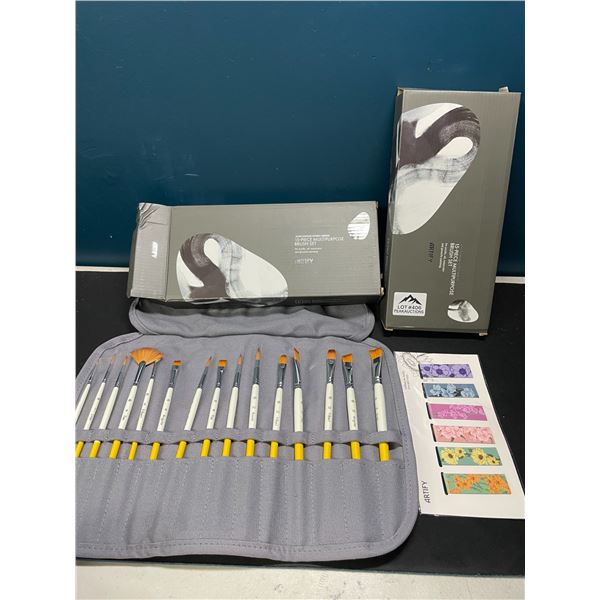 Lot of 2 Artify 15-Piece Multipurpose Brush Sets for Acrylic, Oil, Watercolor, and Gauche Painting