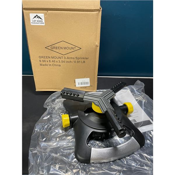 Lot of 1 Green Mount 3-Arms Oscillating 360-Degree Sprinkler for Yard/Garden