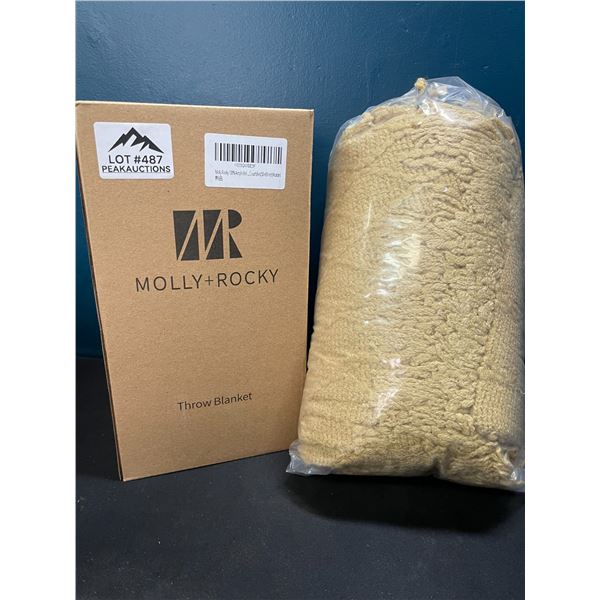 Lot of 1 Molly+Rocky Acrylic Knit Throw Blanket - 50 x 60 inch - Mustard Colour