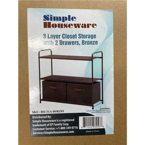 Lot of 1 Simple Houseware 3 Layer Closet Storage Organizer w/ 2 Drawers - Bronze