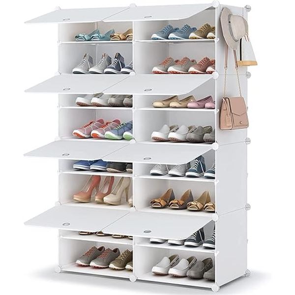 Lot of 1 2x8 White Plastic Cube Storage Organizer/Shoe Organizer - Holds 32 Pairs